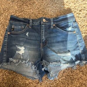 KanCan Blue Distressed Jean Shorts with Frayed Hem